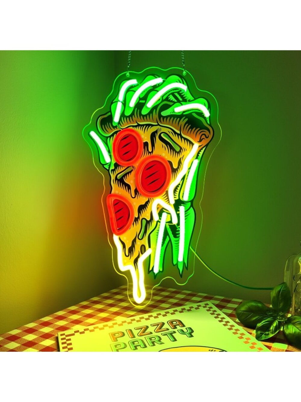 Pizza Neon Sign Green Red Acrylic Pizza LED Neon Light Pizza Neon Light Sign